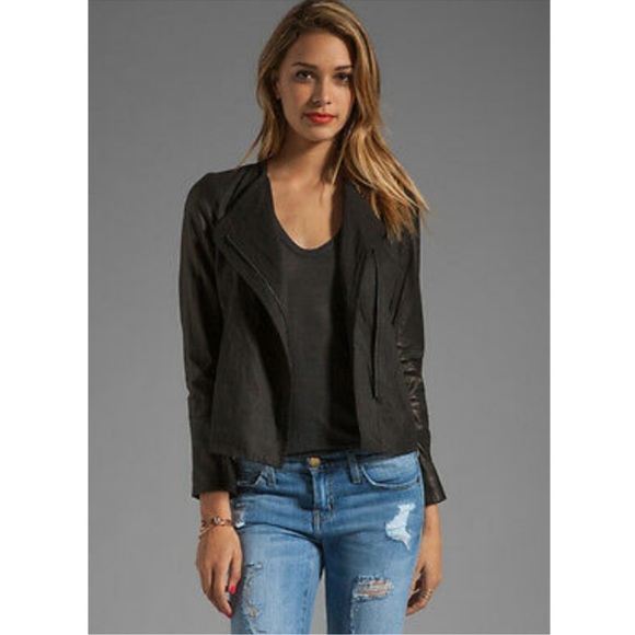 Vince Linen and Lamb Leather Sleeve Jacket Black Moto Minimalist Size 4 - Picture 11 of 11